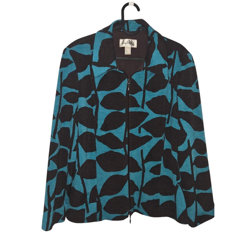 JOSEPH RIBKOFF Teal Brown Stretch Double Zipper Jacket Blazer US 14